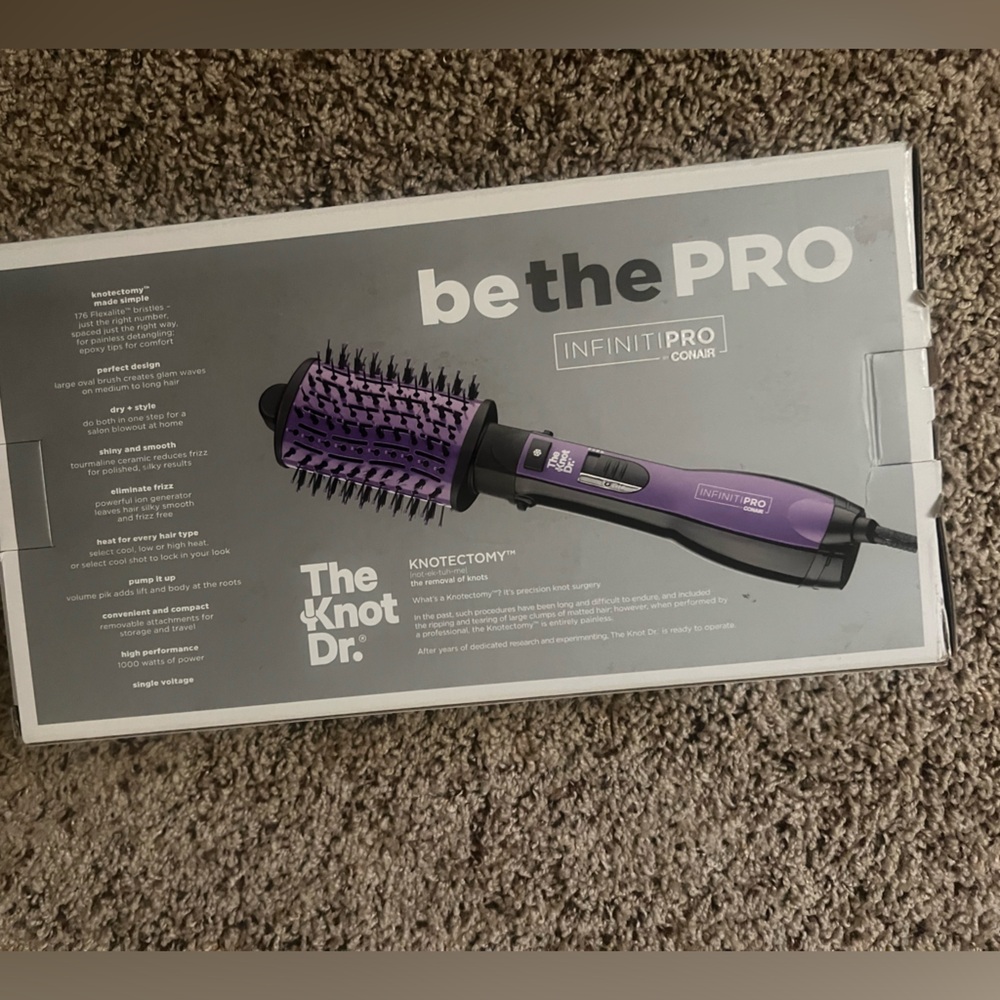 INFINITIPRO All-in-One Dryer Brush, Wet/Dry Styler, Black/Purple.